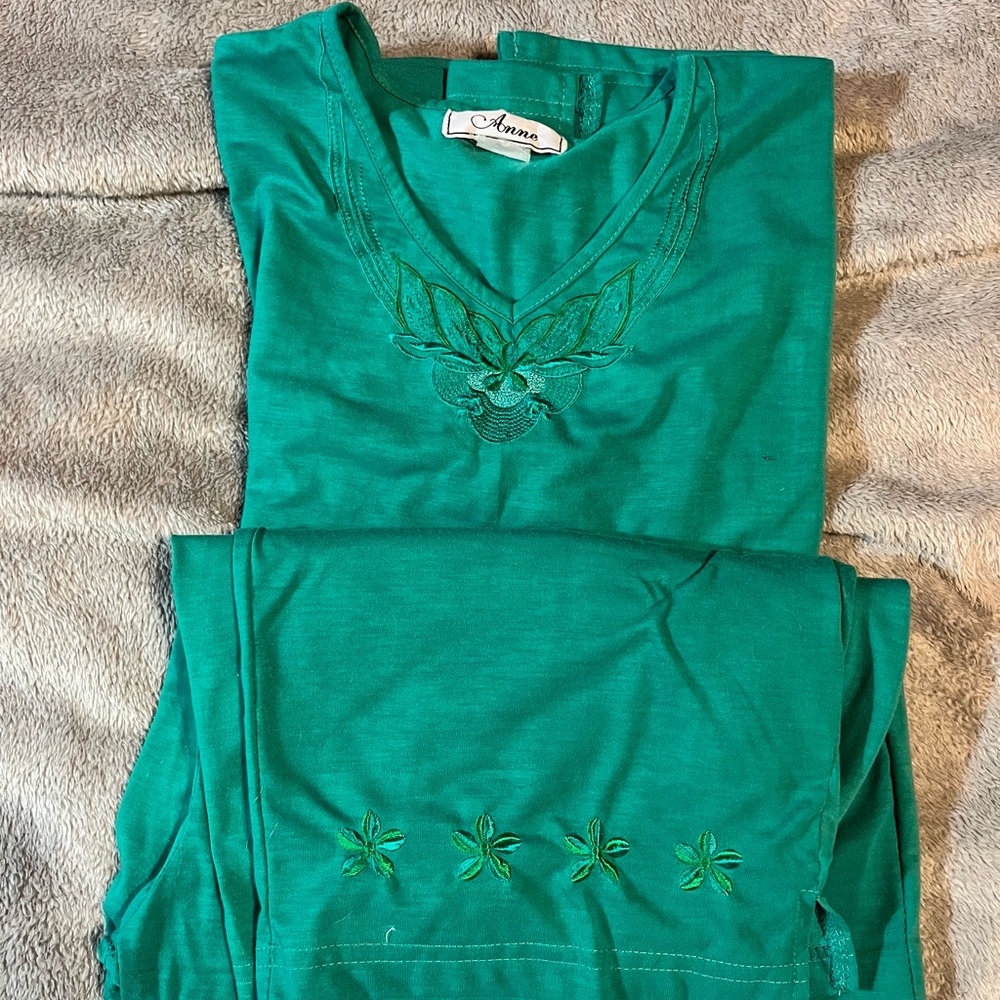 Annie Green Embroidered Pajama Set